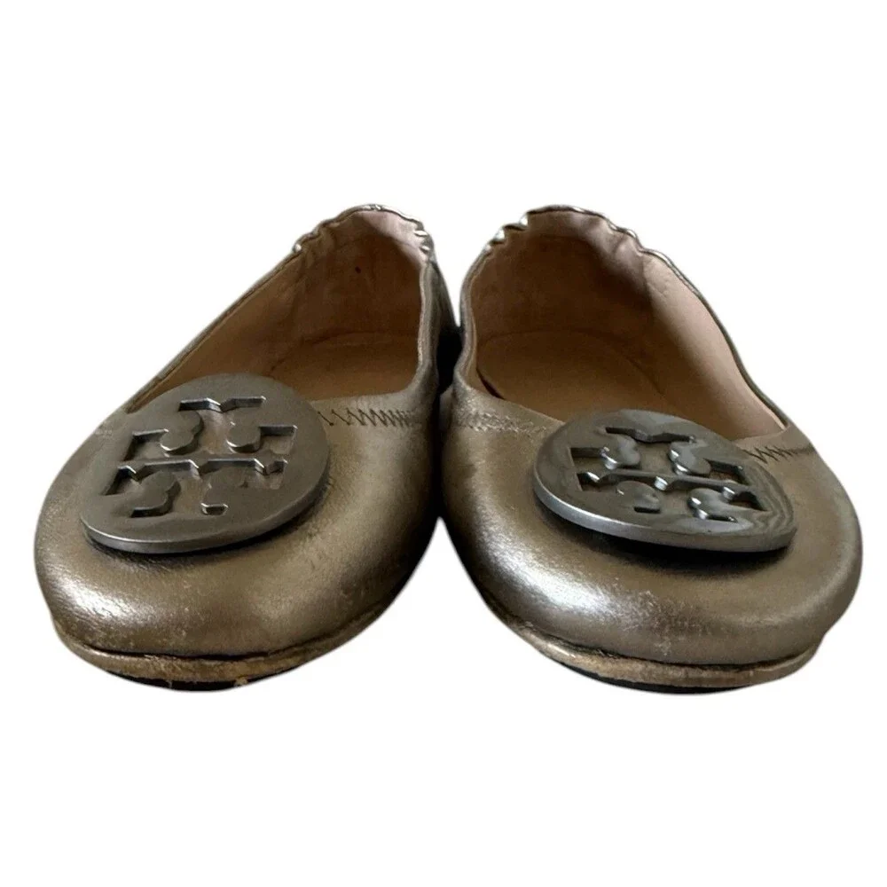 Tory Burch Reva Metallic Gold Slip On Ballerina Shoes Women’s Size 6.5 M